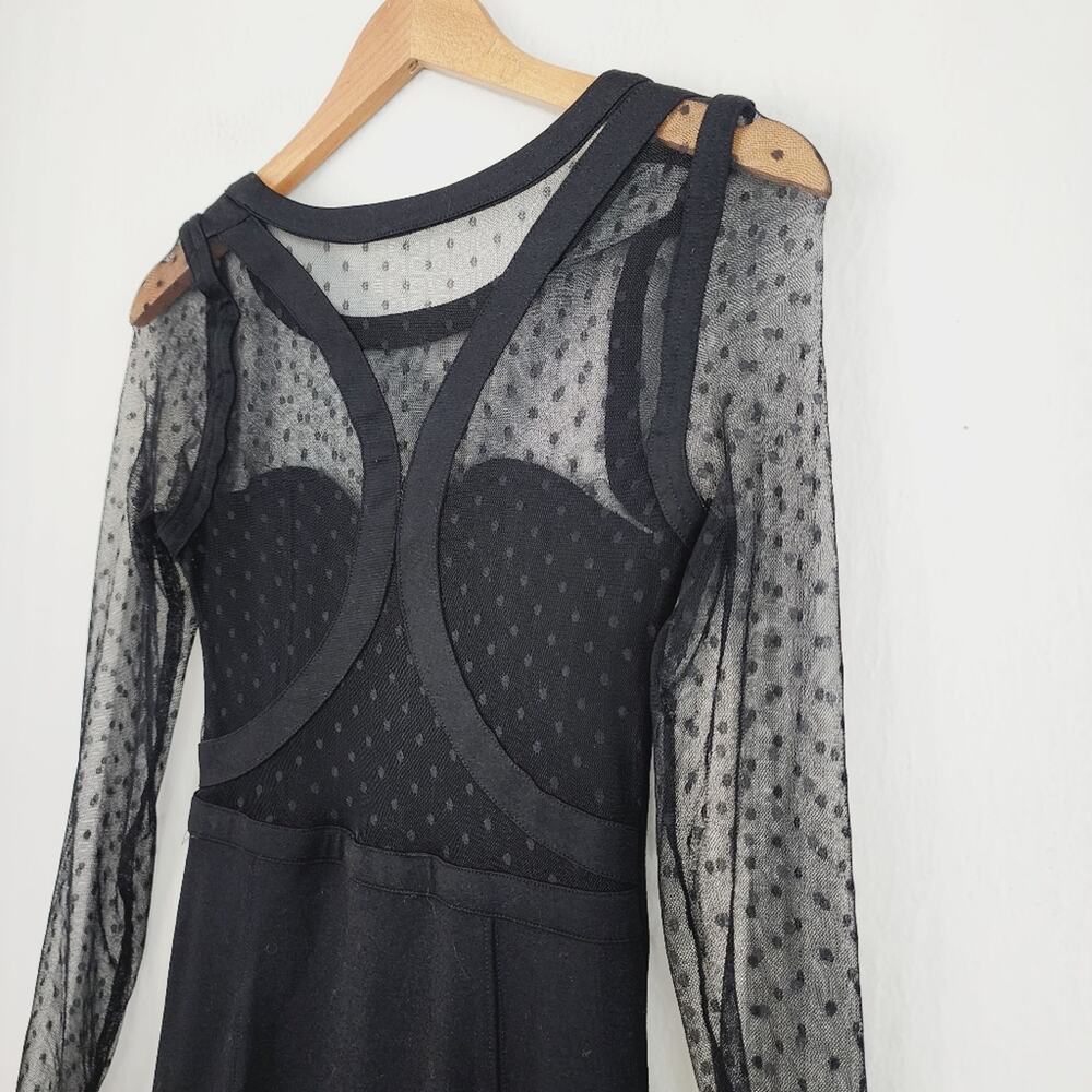 Keepsake The Label Black Swiss Dot Mesh Sleeve Bodycon Mini Dress NWT Medium LBD - Picture 9 of 13